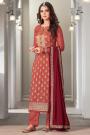 Rustic Red Jacquard Silk Embellished Suit