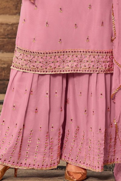 Pink Embellished Georgette Sharara Suit