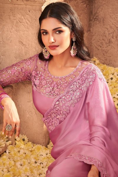 Pink Bordered Silk Saree