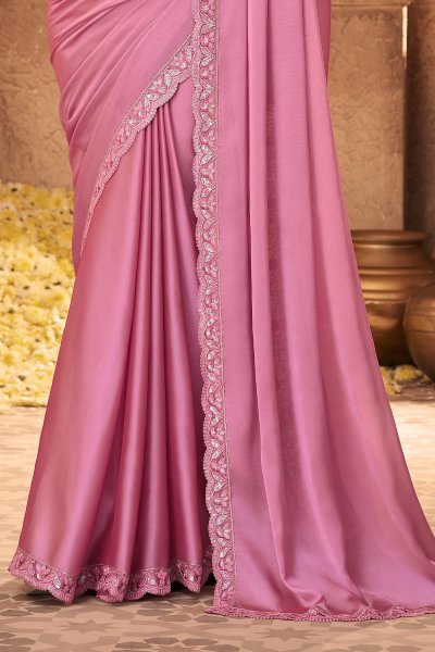 Pink Bordered Silk Saree