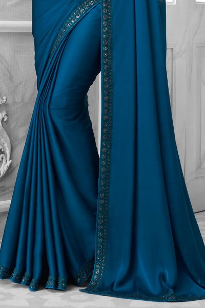 Navy Blue Designer Bordered Silk Saree