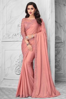 Blush Pink Designer Bordered Chiffon Saree