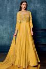 Ready To Wear Yellow Designer Satin  Anarkali Dress With Dupatta