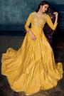 Ready To Wear Yellow Designer Satin  Anarkali Dress With Dupatta