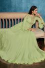 Ready To Wear Pastel Green Designer Satin Embellished Anarkali Dress With Dupatta