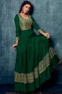Ready To Wear Bottle Green Designer Satin Embellished Anarkali Dress With Dupatta