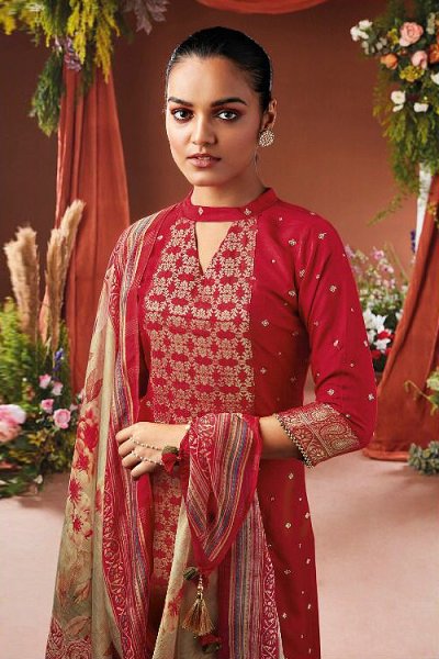 Red Silk Embroidered Suit