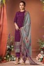Plum Silk Embroidered Suit