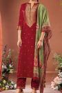 Deep Red Silk Embroidered Suit
