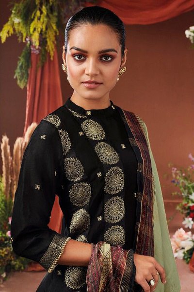 Black Silk Embroidered Suit
