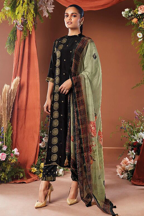 Black Silk Embroidered Suit