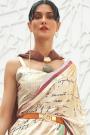 Cream  Silk Designer Slogan Printed Saree
