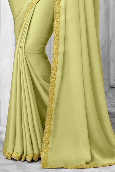 Lemon Yellow Designer Bordered Silk Saree