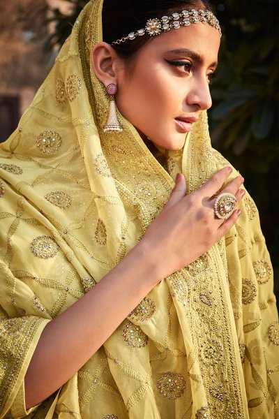 Yellow Silk Embroidered Anarkali  Suit