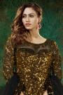 Gold Net Sequined Embellished Anarkali Dress With Dupatta