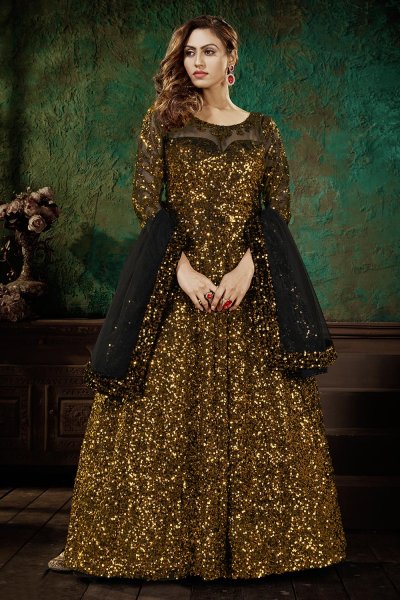 Buy Gold Net Sequined Embellished 
