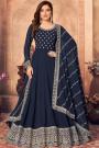 Navy Blue Georgette Embroidered Anarkali With Dupatta