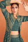 Teal Blue Georgette Embroidered Lehenga With Jacket And Dupatta