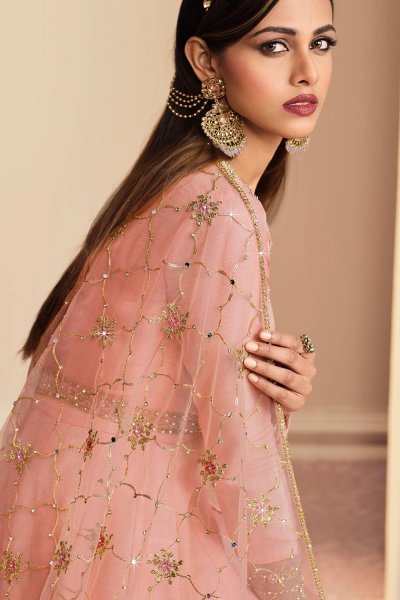 Blush Pink Silk Embroidered Anarkali With Dupatta
