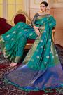 Teal Blue Silk Zari Weaved Banarasi Saree