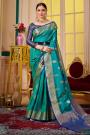 Teal Blue Silk Zari Weaved Banarasi Saree