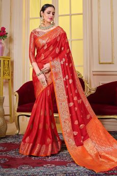 Red Silk Zari Weaved Banarasi Saree