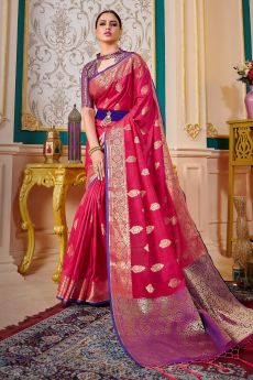 Pink Silk Zari Weaved Banarasi Saree