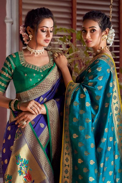 Royal Blue Silk Saree With Paithani Pallu