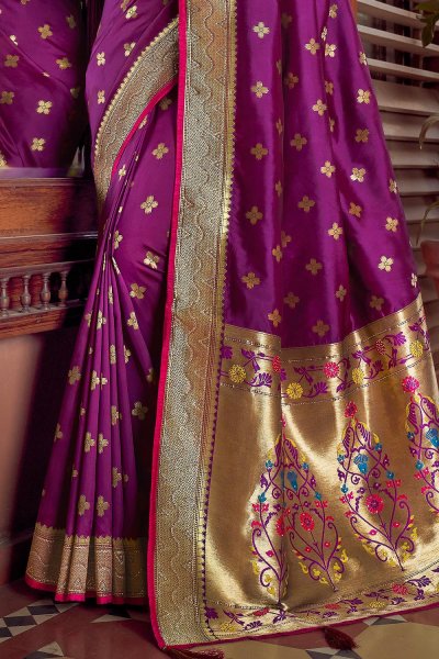 Purple Silk Saree With Paithani Pallu