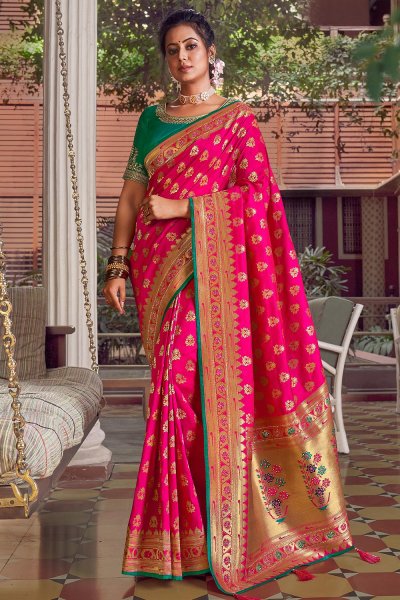 Pink Silk Saree With Paithani Pallu