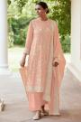 Peach Pure Organza Tusser Silk Embroidered Suit