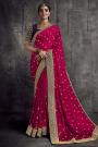 Magenta Silk Embroidered Bordered Saree