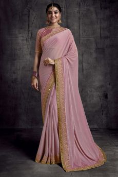 Blush Pink Silk Embroidered Bordered Saree