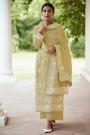 Kiwi Green Pure Organza Tusser Silk Embroidered Suit