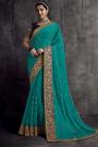 Teal Green Silk Embroidered Bordered Saree