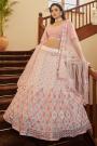 Pearl White & Pink Georgette Embroidered Lehenga Set