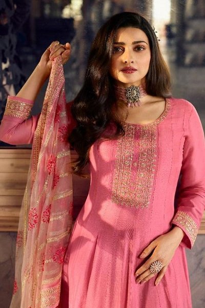 Pink Embroidered Silk Anarkali Suit
