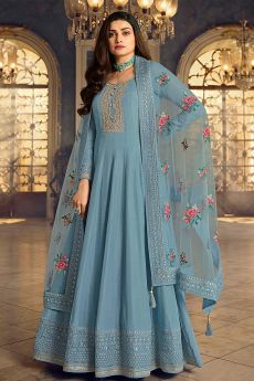 Light Celestial Blue Embroidered Silk Anarkali Suit