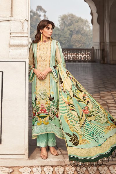 Aqua Green Printed Luxurious Lawn Palazzo Suit