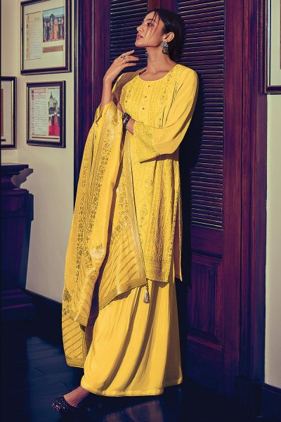 Yellow Georgette Chikankari Suit