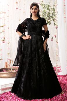 Black Net Embroidered Anarkali Dress