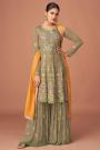 Ready To Wear Sage Green Georgette Embroidered Sharara Suit