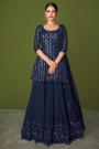 Navy Blue Georgette Embroidered Long Kurti Lehenga With Dupatta