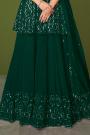 Bottle Green Georgette Embroidered Long Kurti Lehenga With Dupatta
