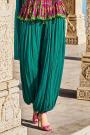 Sea Green & Magenta Silk Printed Peplum Style Fusion Wear Suit