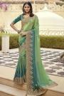 Ombre Pastel Green & Teal Embroidered Border Organza Saree