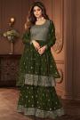 Mehendi Green Embroidered Georgette Peplum Style Sharara Suit