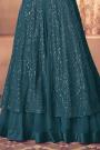 Prussian Blue Embellished Georgette Anarkali With Skirt & Dupatta