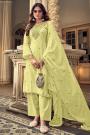 Light Lime Green Muslin Suit With Palazzo