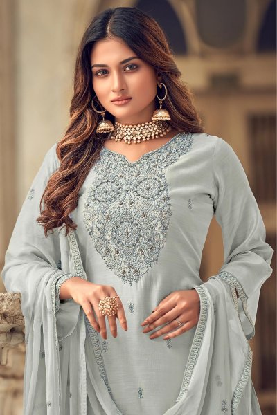 Powder Blue Muslin Suit With Palazzo